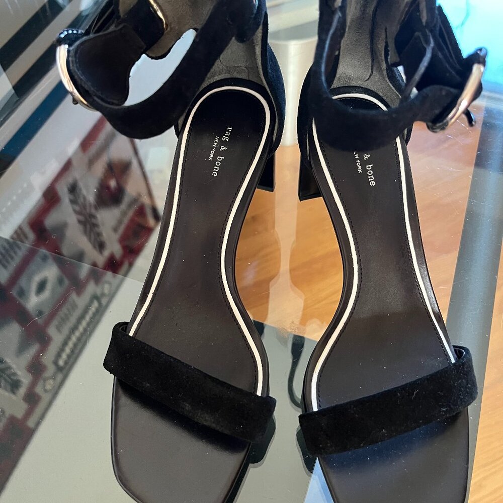 Rag & Bone Ellis Open Toe Black Suede Ankle Strap Sandals size 7
